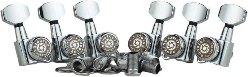 Eddaray Store Guitar Locking Tuners (3R + 3L) – 1:18 Gear Ratio Lock String Tuning Key Pegs Machine Heads Set with Hexagonal Shaped Knob Replacement, (E-107SP, Chrome) - Image 1